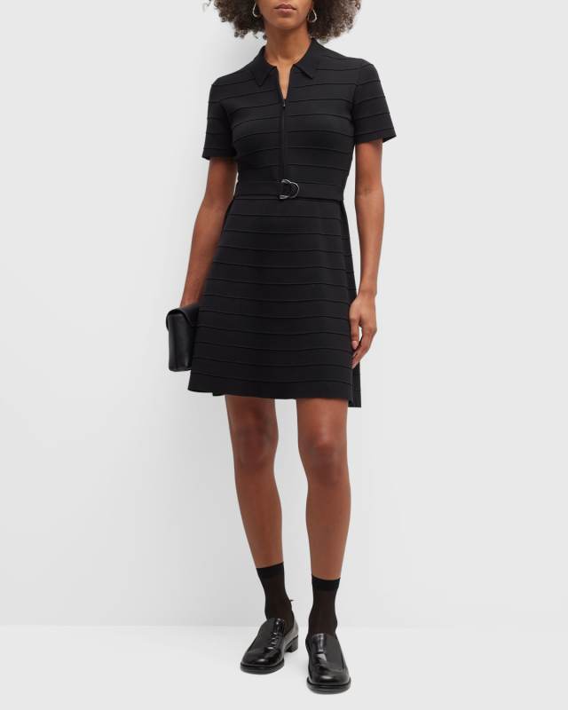 Textured Striped Fit-&-Flare Mini Dress